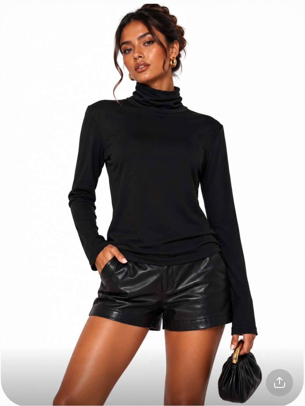 L.L. BEAN Black Long Sleeve 100% Cotton Turtleneck Top Quiet Luxury Minimalist